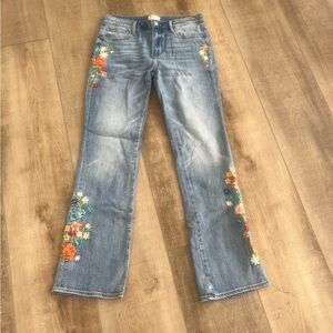 Driftwood Floral Embroidered Blue Jeans